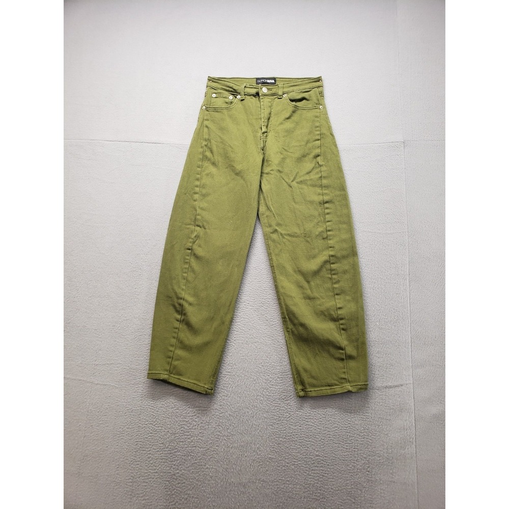 Fashion Nova Women Jeans S Green Zip Button 5 Pockets Wide Legs Stretched Casual
